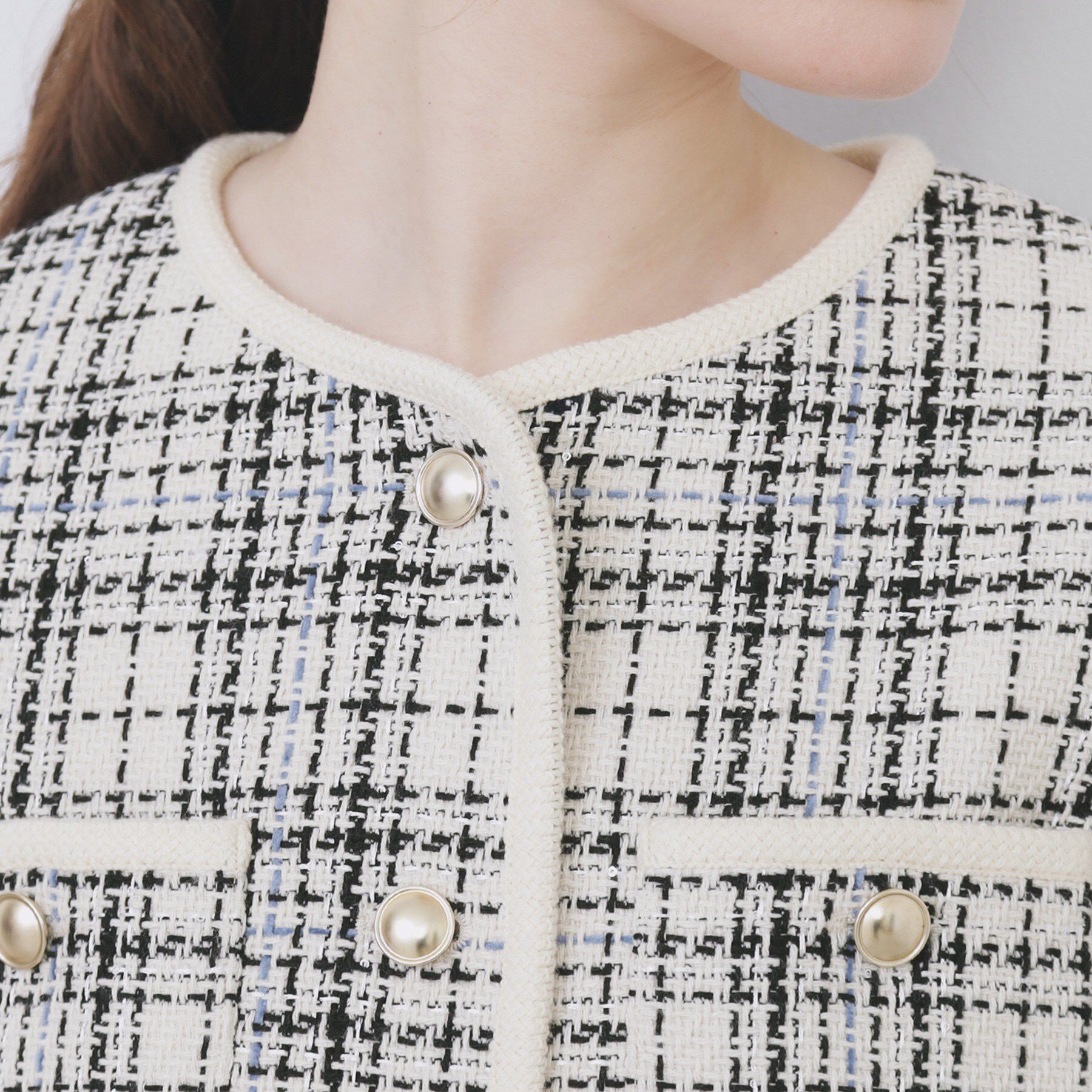 index「チェックツイードジャケットコート/セットアップ対応【洗える】」|ノーカラージャケット|