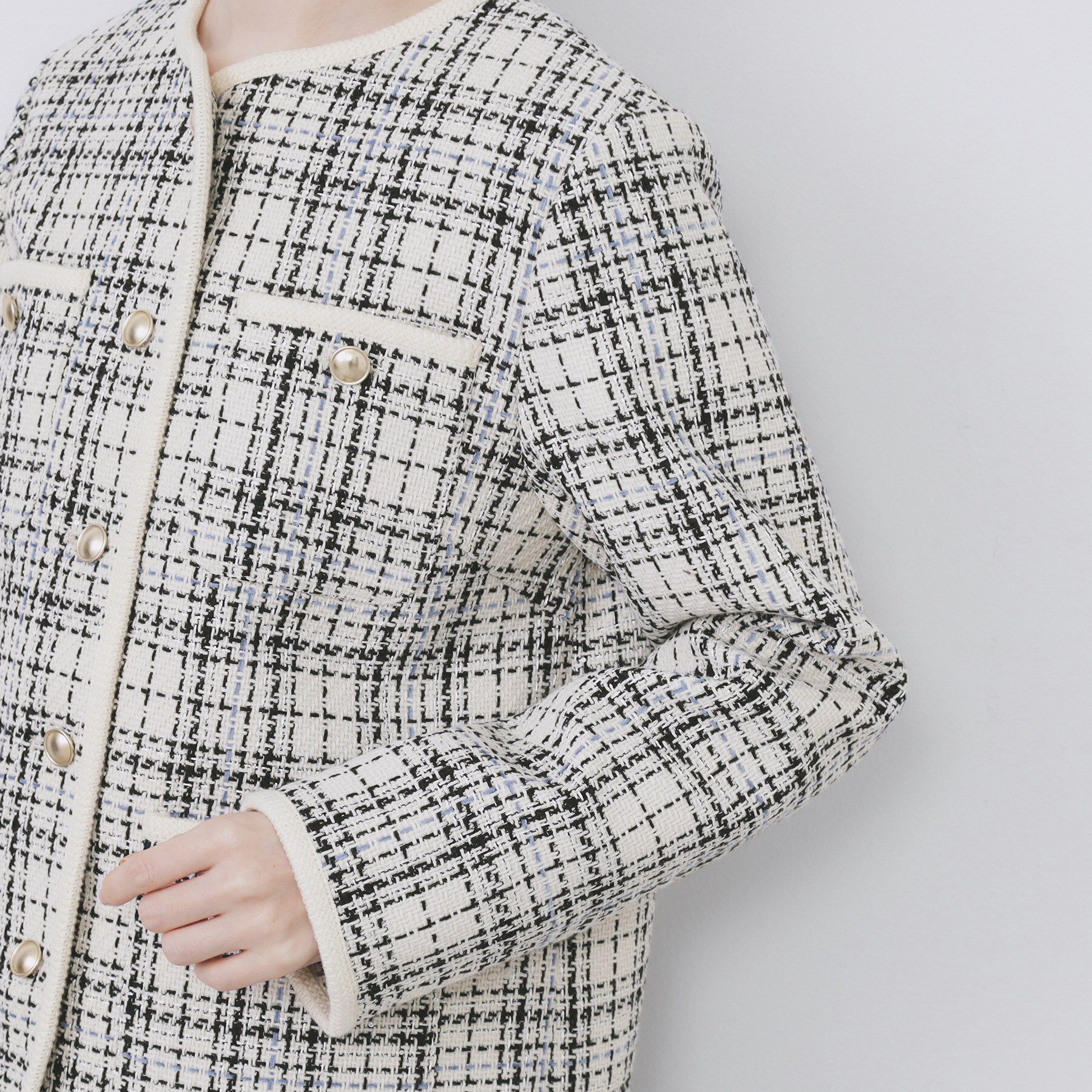 index「チェックツイードジャケットコート/セットアップ対応【洗える】」|ノーカラージャケット|