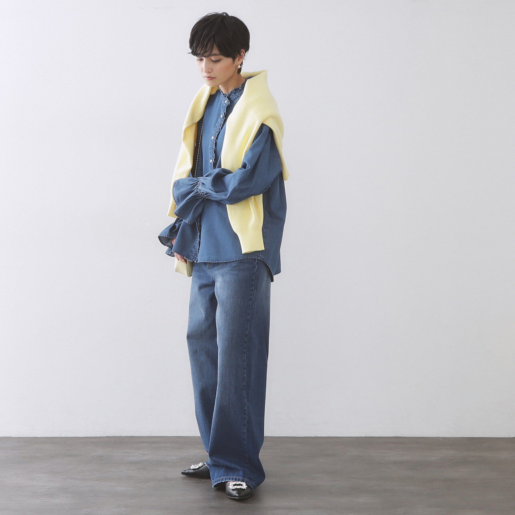 OPAQUE.CLIP「セルロース混デニムフリルブラウス【洗濯機OK】」|シャツ・ブラウス|