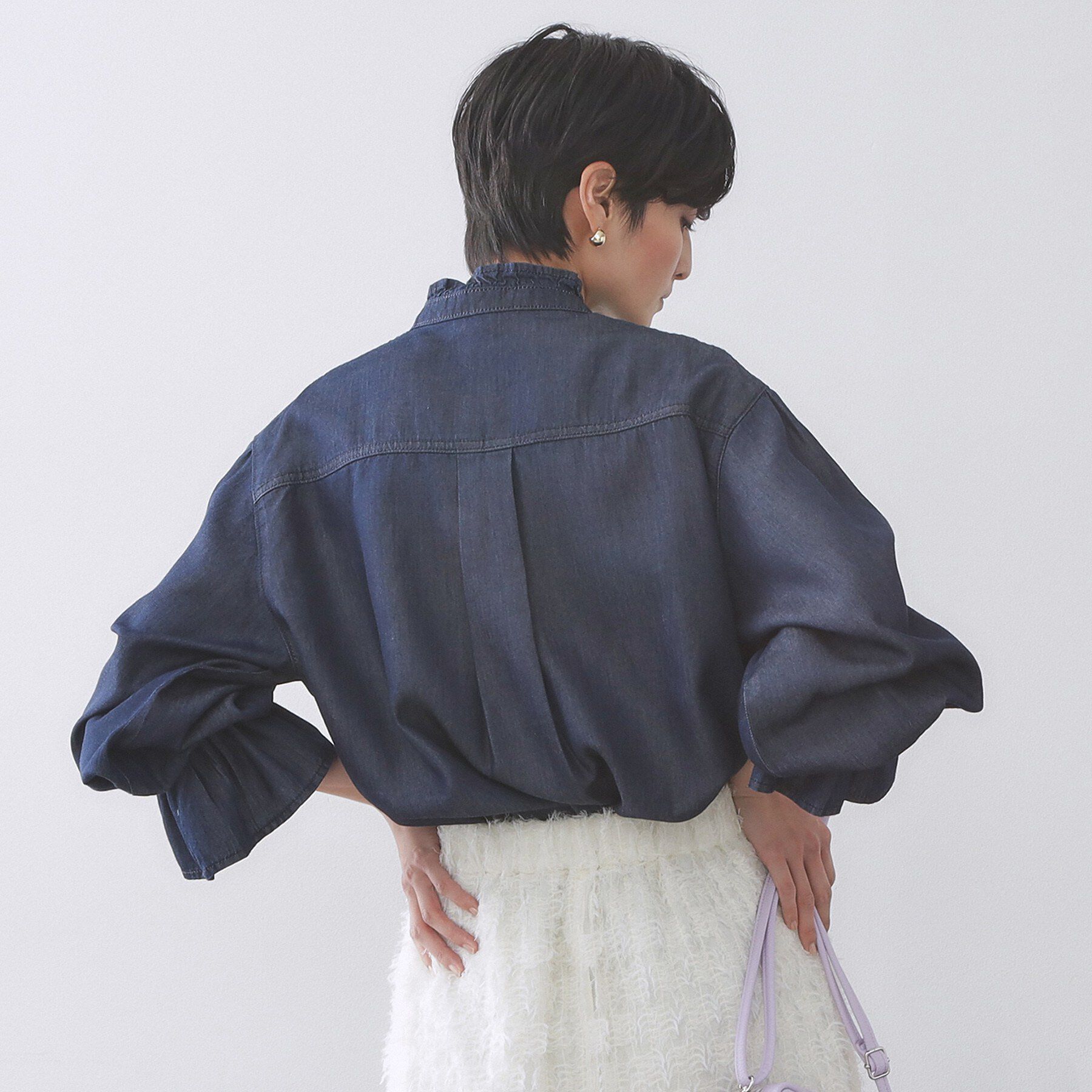 OPAQUE.CLIP「セルロース混デニムフリルブラウス【洗濯機OK】」|シャツ・ブラウス|