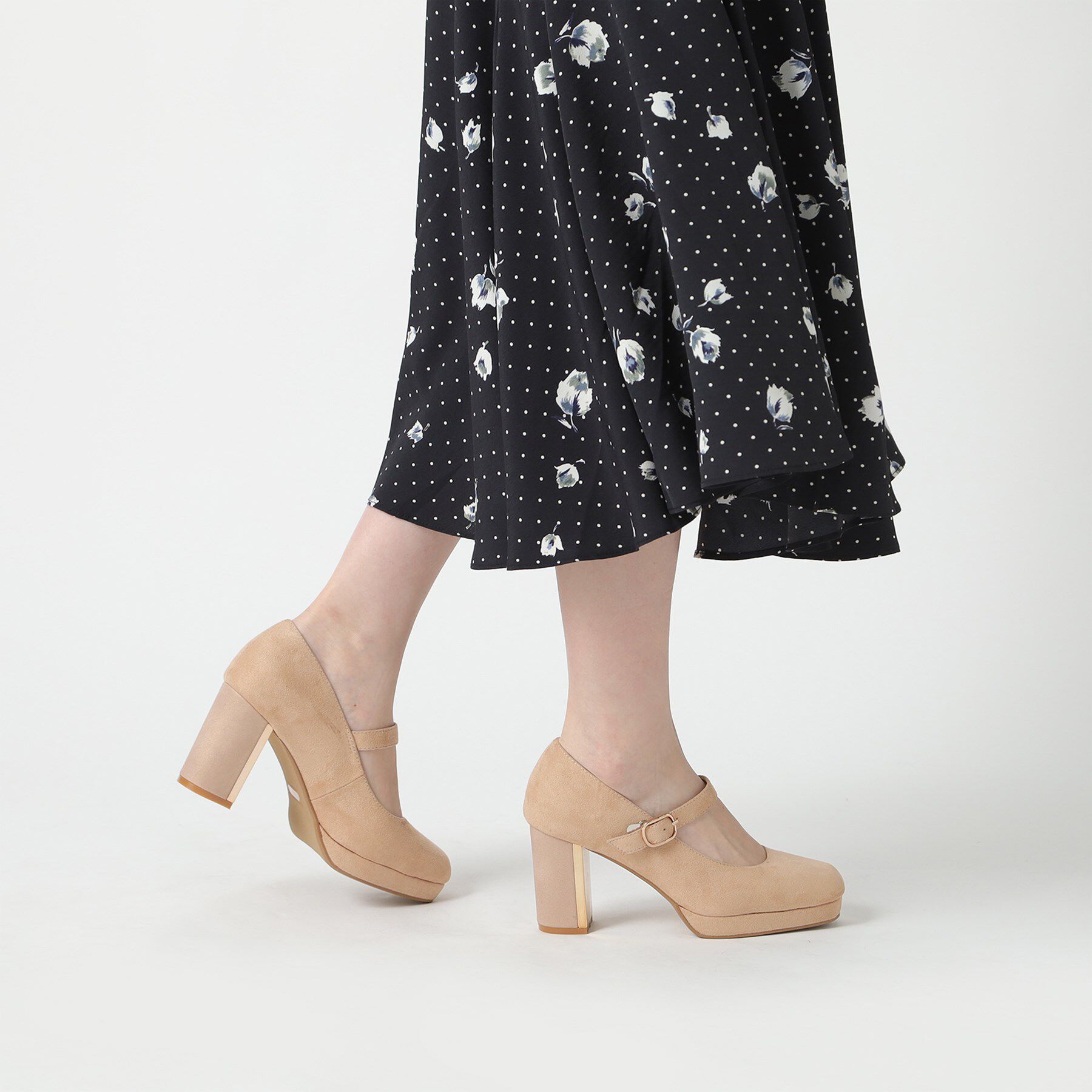 ESPERANZA「メッキプレートヒールストラップパンプス」|パンプス|