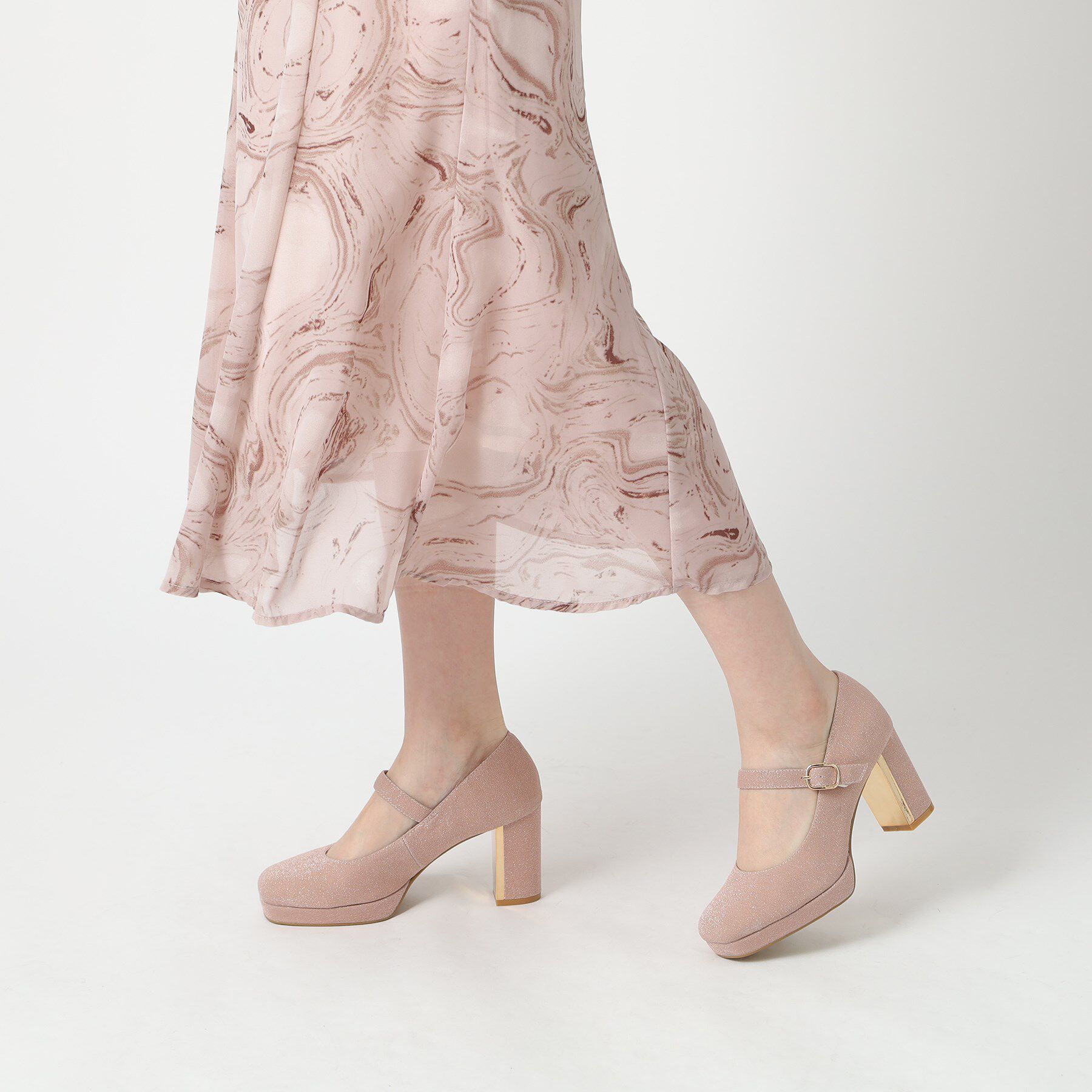 ESPERANZA「メッキプレートヒールストラップパンプス」|パンプス|