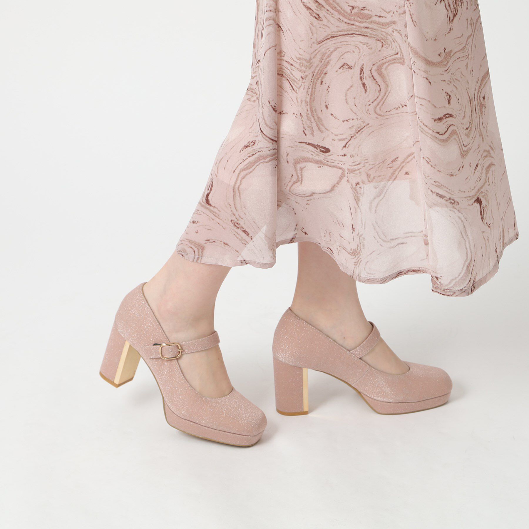 ESPERANZA「メッキプレートヒールストラップパンプス」|パンプス|