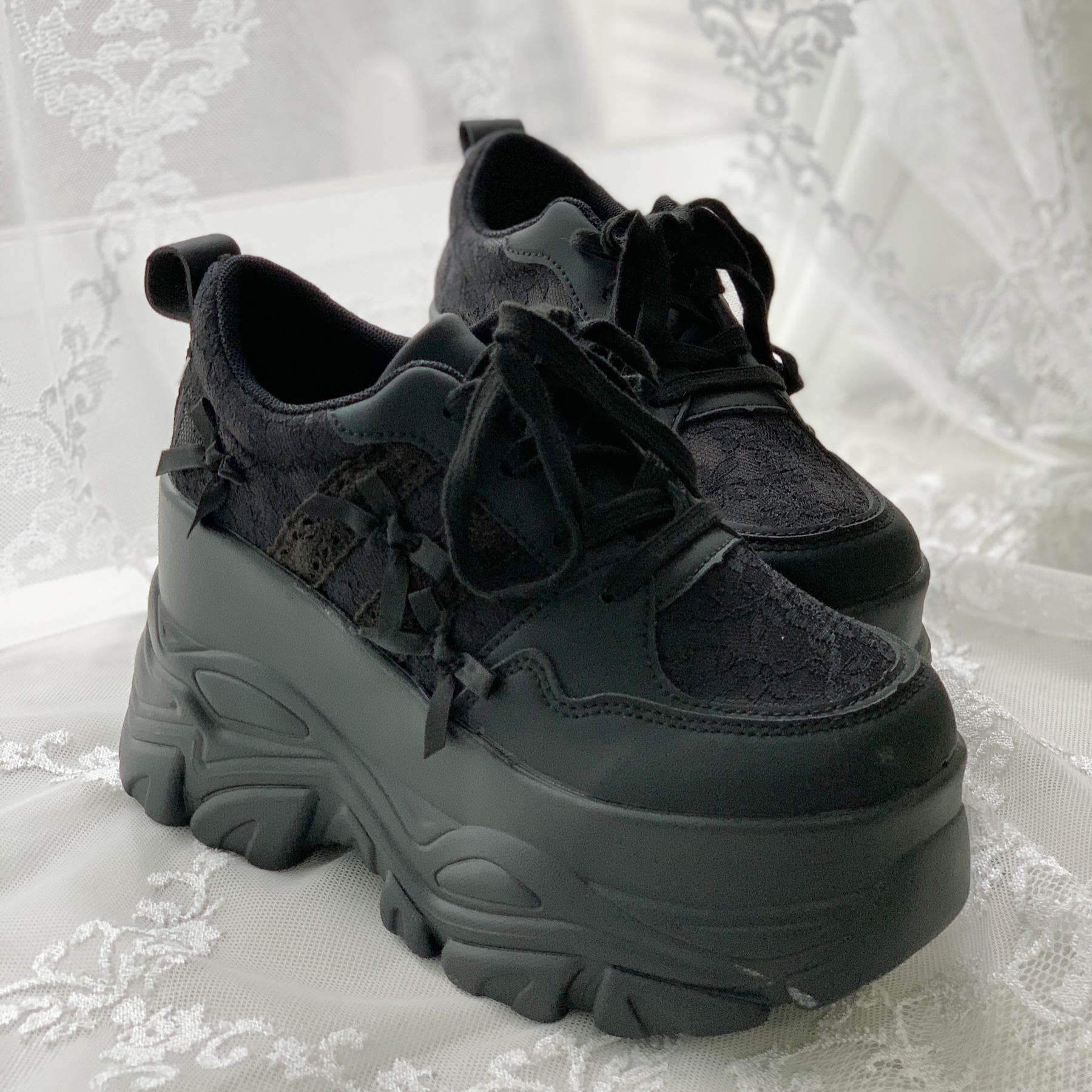 csT&P「厚底リボンスニーカー」|スニーカー|ブラック(019)