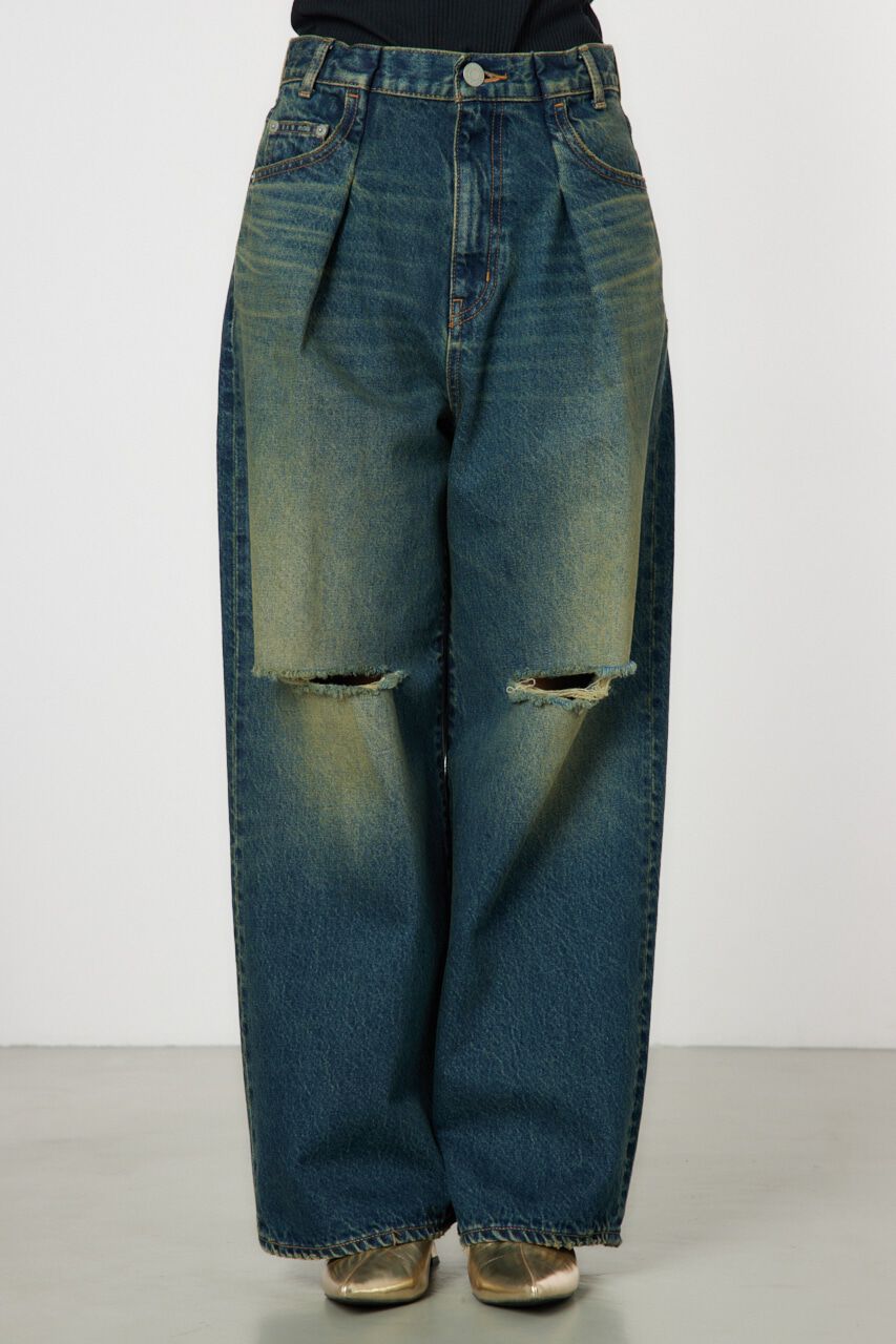 RODEO CROWNS「タックワイドクラッシュデニムパンツ」|デニム|