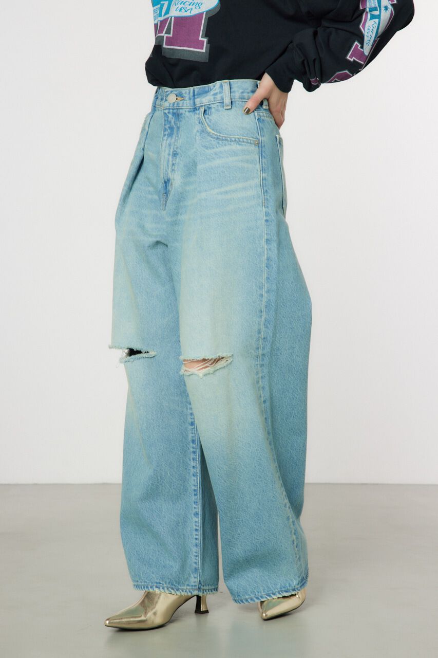 RODEO CROWNS「タックワイドクラッシュデニムパンツ」|デニム|