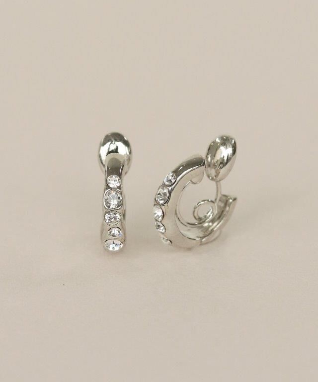  「Bubbloop ウェーブデザインストーンイヤリング　ノンホールピアス」|イヤリング|シルバー系