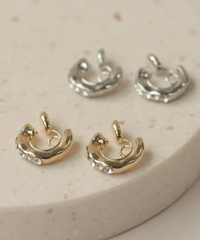  「Bubbloop ウェーブデザインストーンイヤリング　ノンホールピアス」|イヤリング|