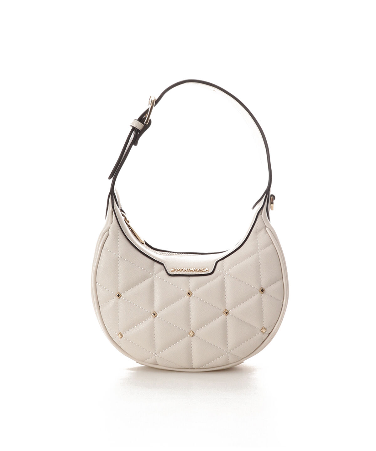 Samantha Vega「キルティングスタッズハーフムーンバッグ」|ハンドバッグ|ホワイト