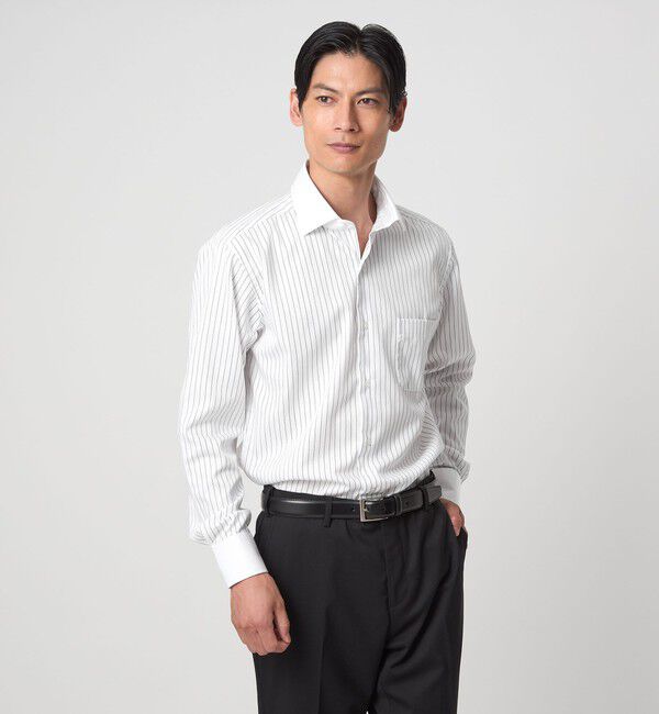 UNITED ARROWS green label relaxing「コットン ツイル ピンストライプ クレリック ワイドカラー ドレスシャツ -イージーアイロン-」|シャツ・ブラウス|BLACK