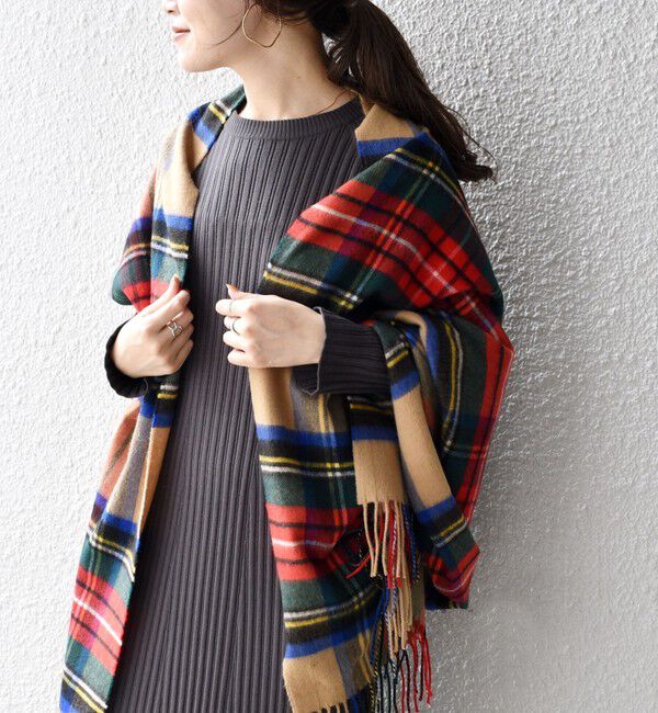 SHIPS for women「【SHIPS別注】JOHNSTONS:カシミヤチェックストール」|ストール|キャメル