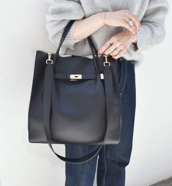 SHIPS any「《一部追加予約》SHIPS any: A4 メタル フィッティング トート バッグ」|トートバッグ|ブラック