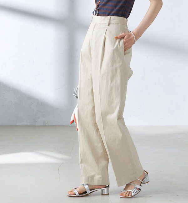 SHIPS for women「〈手洗い可能〉ストレッチ チノ タック パンツ」|チノ|ベージュ