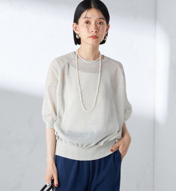 SHIPS for women「〈手洗い可能〉シアー ラメ 半袖 サマー ニット」|ニット・セーター|