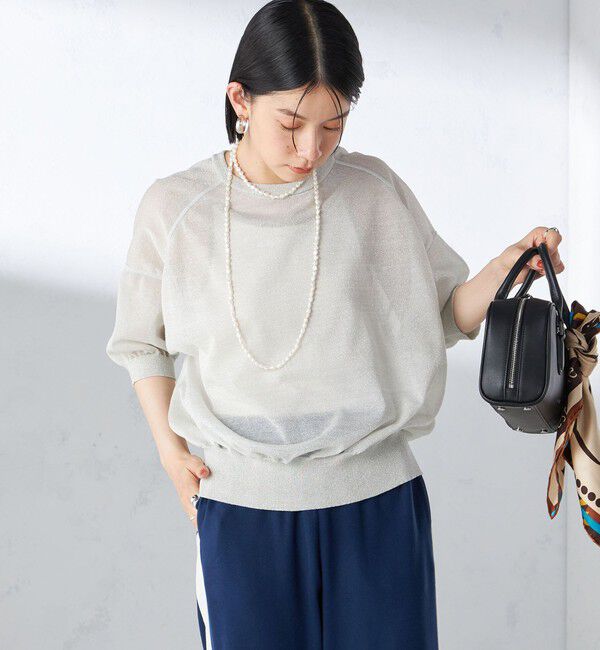 SHIPS for women「〈手洗い可能〉シアー ラメ 半袖 サマー ニット」|ニット・セーター|