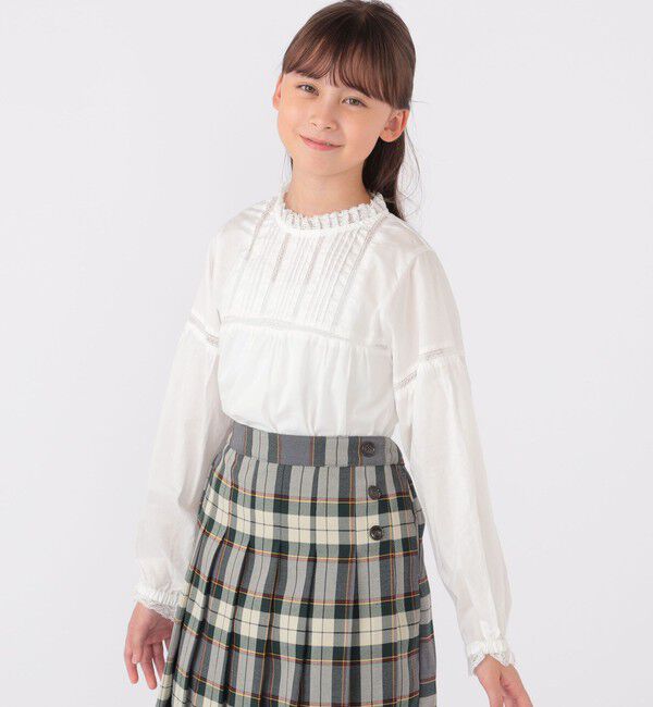 SHIPS KIDS「SHIPS KIDS:140～150cm / レース ピンタック 長袖 ブラウス」|シャツ・ブラウス|