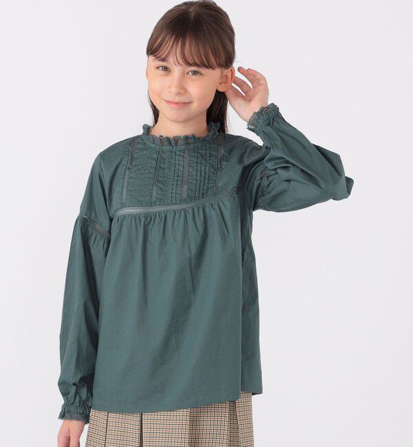 SHIPS KIDS「SHIPS KIDS:140～150cm / レース ピンタック 長袖 ブラウス」|シャツ・ブラウス|