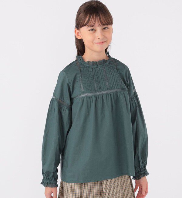 SHIPS KIDS「SHIPS KIDS:140～150cm / レース ピンタック 長袖 ブラウス」|シャツ・ブラウス|