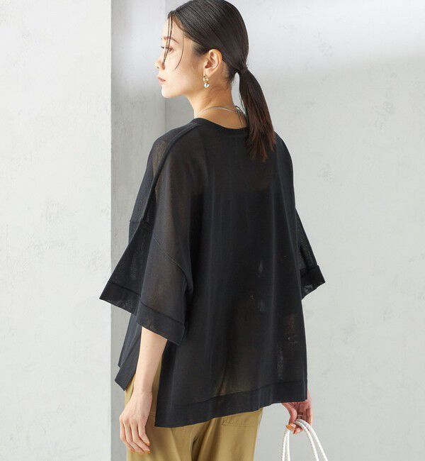 SHIPS for women「〈手洗い可能〉18G フィルミーコットン ワイド ショート スリーブ プルオーバー」|ニット・セーター|