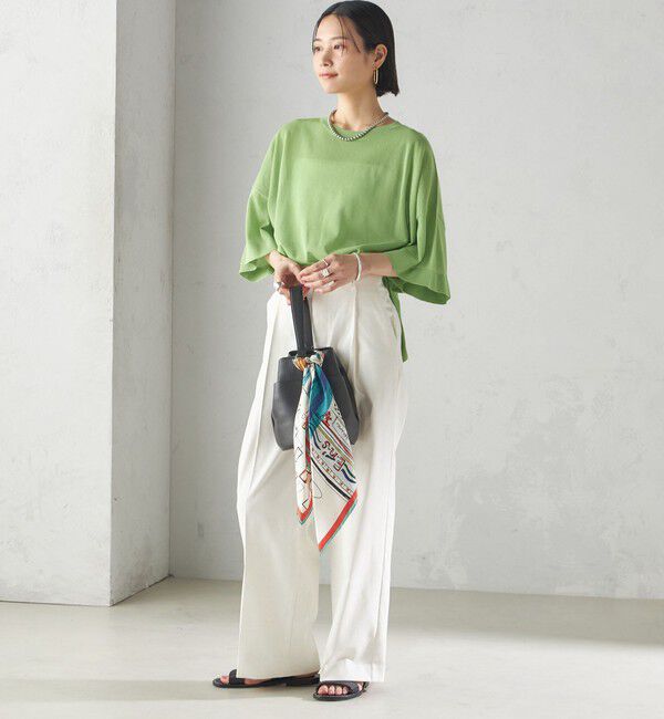 SHIPS for women「〈手洗い可能〉18G フィルミーコットン ワイド ショート スリーブ プルオーバー」|ニット・セーター|