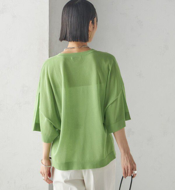 SHIPS for women「〈手洗い可能〉18G フィルミーコットン ワイド ショート スリーブ プルオーバー」|ニット・セーター|