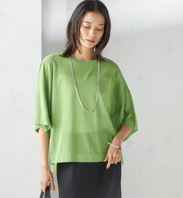 SHIPS for women「〈手洗い可能〉18G フィルミーコットン ワイド ショート スリーブ プルオーバー」|ニット・セーター|