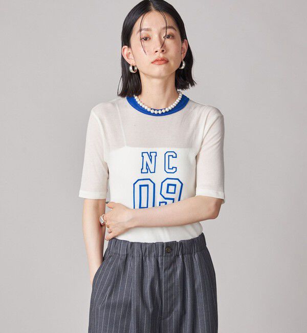 SHIPS for women「SHIPS NINE CASE:シアー ロゴ リンガー TEE」|Tシャツ・カットソー|