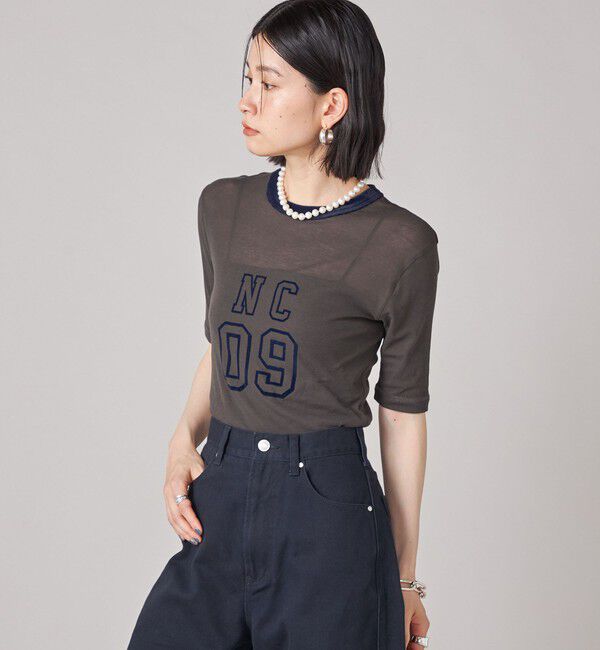 SHIPS for women「SHIPS NINE CASE:シアー ロゴ リンガー TEE」|Tシャツ・カットソー|グレー