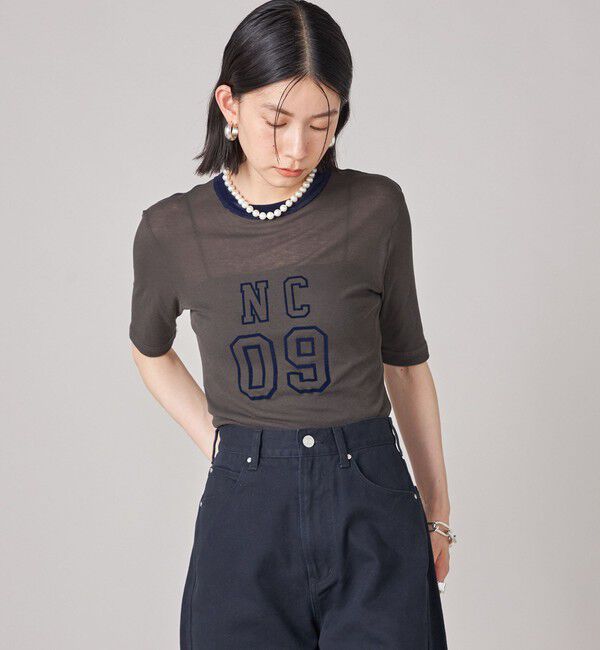 SHIPS for women「SHIPS NINE CASE:シアー ロゴ リンガー TEE」|Tシャツ・カットソー|