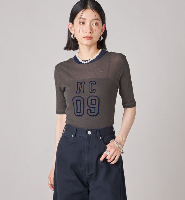 SHIPS for women「SHIPS NINE CASE:シアー ロゴ リンガー TEE」|Tシャツ・カットソー|