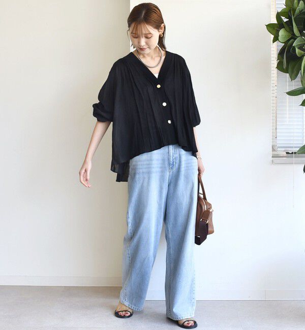 SHIPS for women「【WEB限定】〈手洗い可能〉シアー Vネック フレア シャツ カーディガン」|カーディガン|