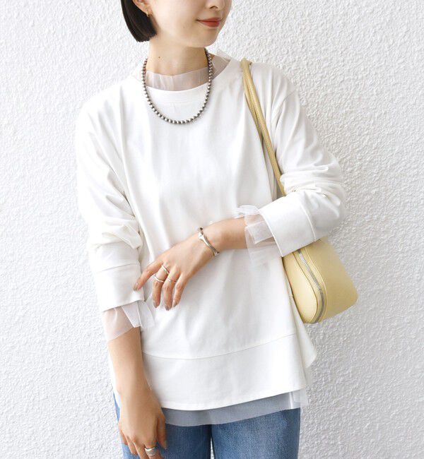 SHIPS for women「【WEB限定】チュール コンビ ラウンド カットソー」|Tシャツ・カットソー|