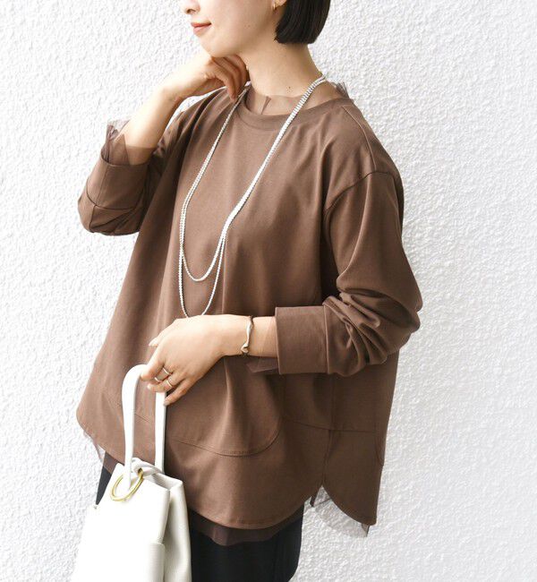 SHIPS for women「【WEB限定】チュール コンビ ラウンド カットソー」|Tシャツ・カットソー|ブラウン