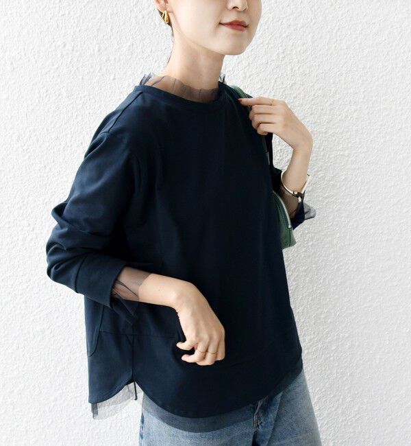 SHIPS for women「【WEB限定】チュール コンビ ラウンド カットソー」|Tシャツ・カットソー|
