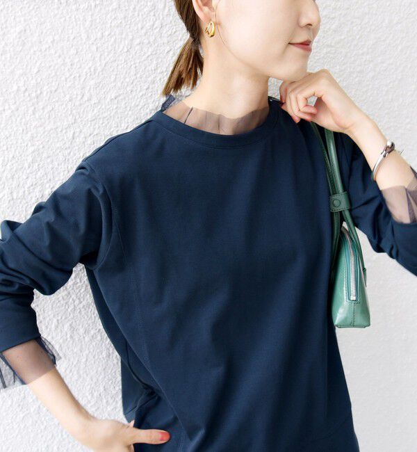 SHIPS for women「【WEB限定】チュール コンビ ラウンド カットソー」|Tシャツ・カットソー|