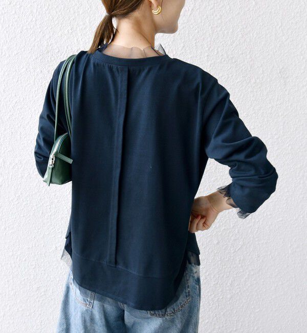 SHIPS for women「【WEB限定】チュール コンビ ラウンド カットソー」|Tシャツ・カットソー|