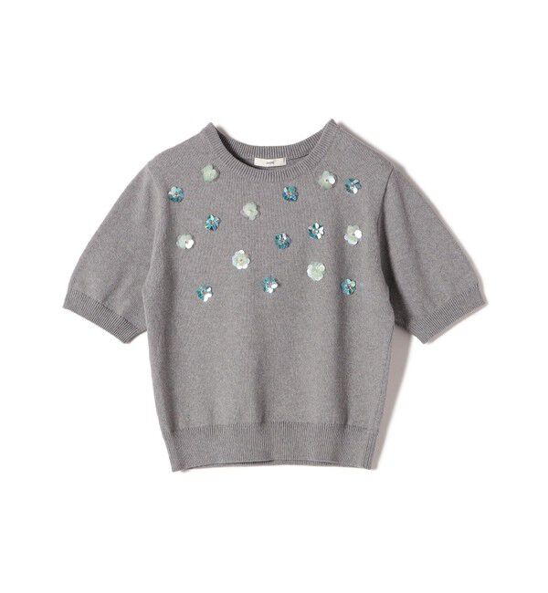 SHIPS for women「〈手洗い可能〉フラワー ビジュー ショート スリーブ ニット プルオーバー」|ニット・セーター|