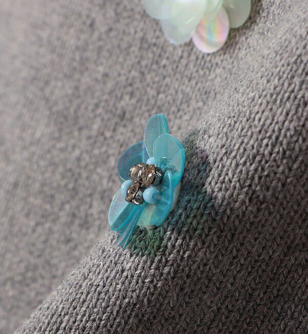 SHIPS for women「〈手洗い可能〉フラワー ビジュー ショート スリーブ ニット プルオーバー」|ニット・セーター|