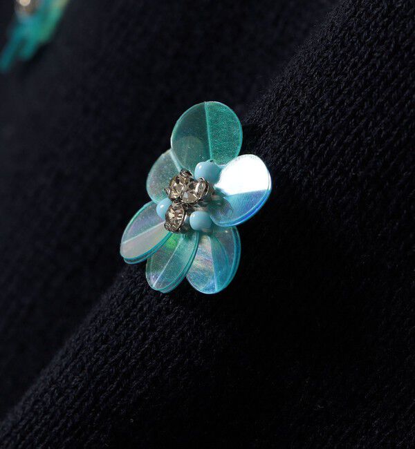 SHIPS for women「〈手洗い可能〉フラワー ビジュー ショート スリーブ ニット プルオーバー」|ニット・セーター|