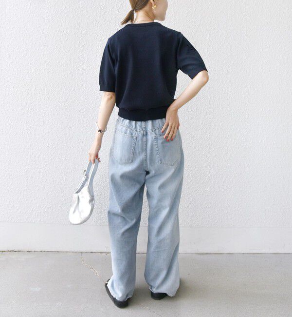 SHIPS for women「〈手洗い可能〉フラワー ビジュー ショート スリーブ ニット プルオーバー」|ニット・セーター|