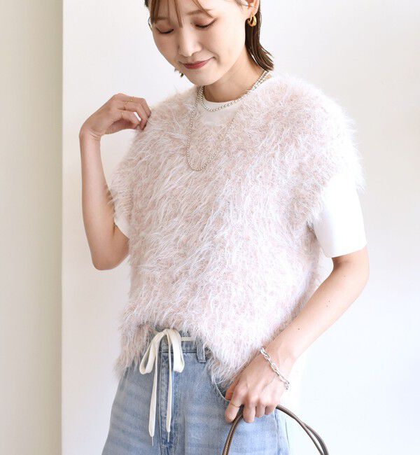 SHIPS for women「【WEB限定】〈手洗い可能〉チュール フェザー MIX ニット ベスト」|ベスト・ジレ|ナチュラル