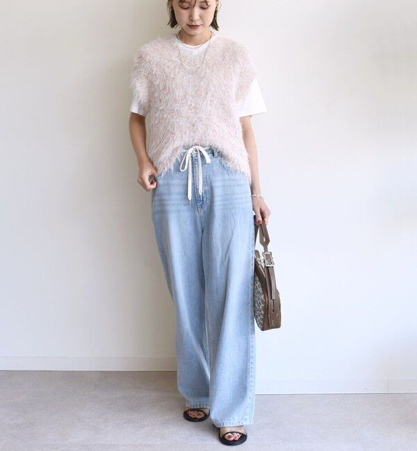 SHIPS for women「【WEB限定】〈手洗い可能〉チュール フェザー MIX ニット ベスト」|ベスト・ジレ|