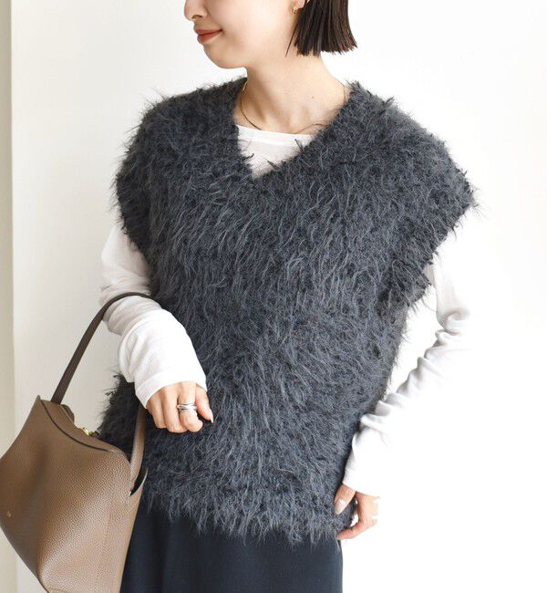 SHIPS for women「【WEB限定】〈手洗い可能〉チュール フェザー MIX ニット ベスト」|ベスト・ジレ|