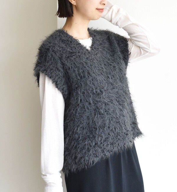 SHIPS for women「【WEB限定】〈手洗い可能〉チュール フェザー MIX ニット ベスト」|ベスト・ジレ|
