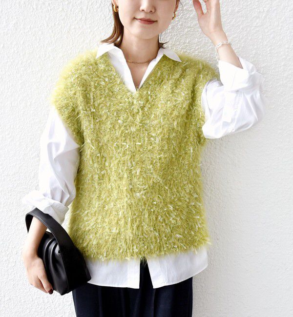 SHIPS for women「【WEB限定】〈手洗い可能〉チュール フェザー MIX ニット ベスト」|ベスト・ジレ|