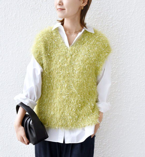 SHIPS for women「【WEB限定】〈手洗い可能〉チュール フェザー MIX ニット ベスト」|ベスト・ジレ|