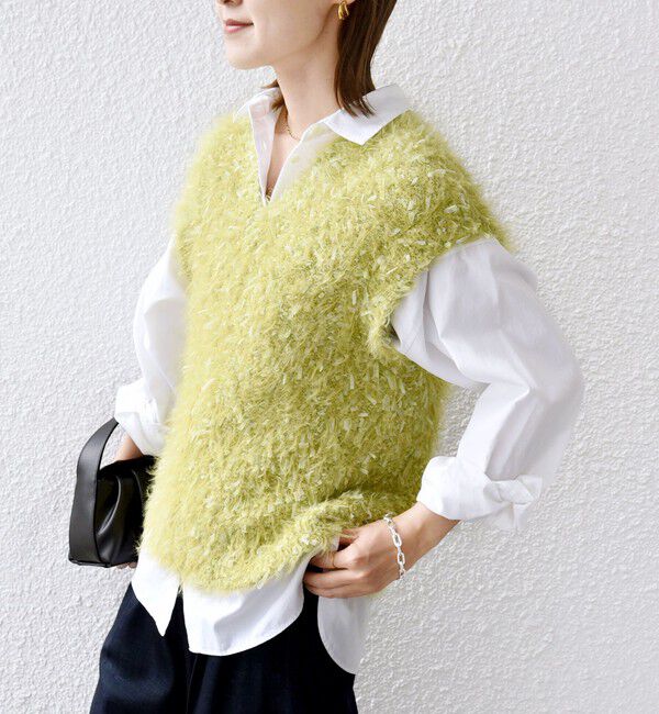 SHIPS for women「【WEB限定】〈手洗い可能〉チュール フェザー MIX ニット ベスト」|ベスト・ジレ|