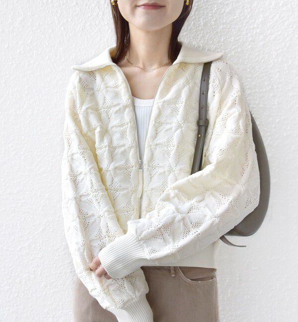 SHIPS for women「【WEB限定】〈手洗い可能〉フラワー ジャカード ジップ カーディガン」|カーディガン|オフホワイト
