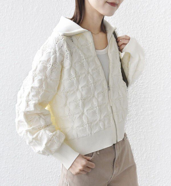 SHIPS for women「【WEB限定】〈手洗い可能〉フラワー ジャカード ジップ カーディガン」|カーディガン|