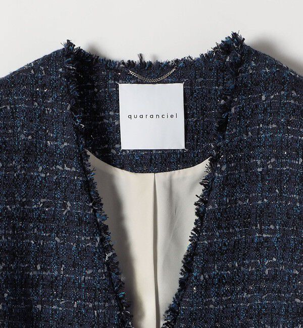 quaranciel「quaranciel: ツイード ノーラペル フリンジ ジャケット」|ノーカラージャケット|